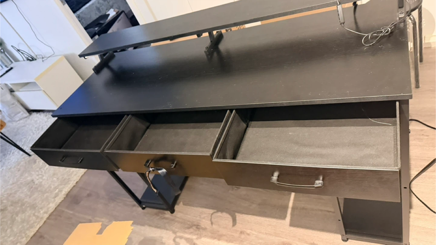 Black Desk with Drawers and Monitor Stand - photo 2