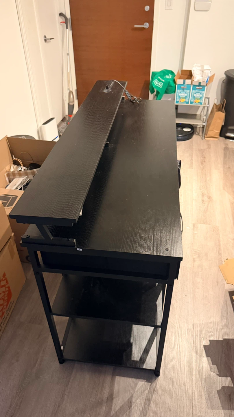 Black Desk with Drawers and Monitor Stand