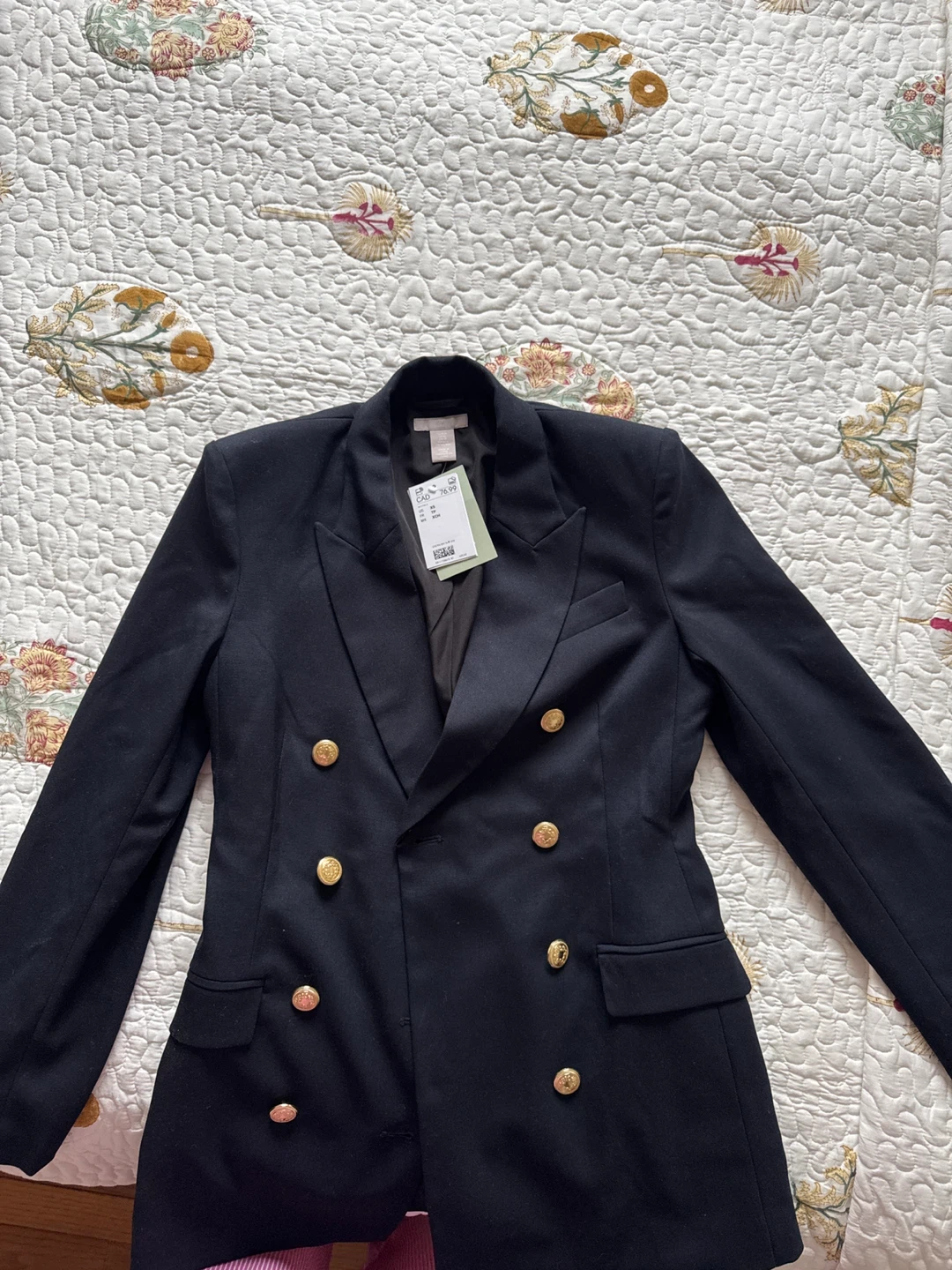 H&M Double-Breasted Blazer - Black, Size XS
