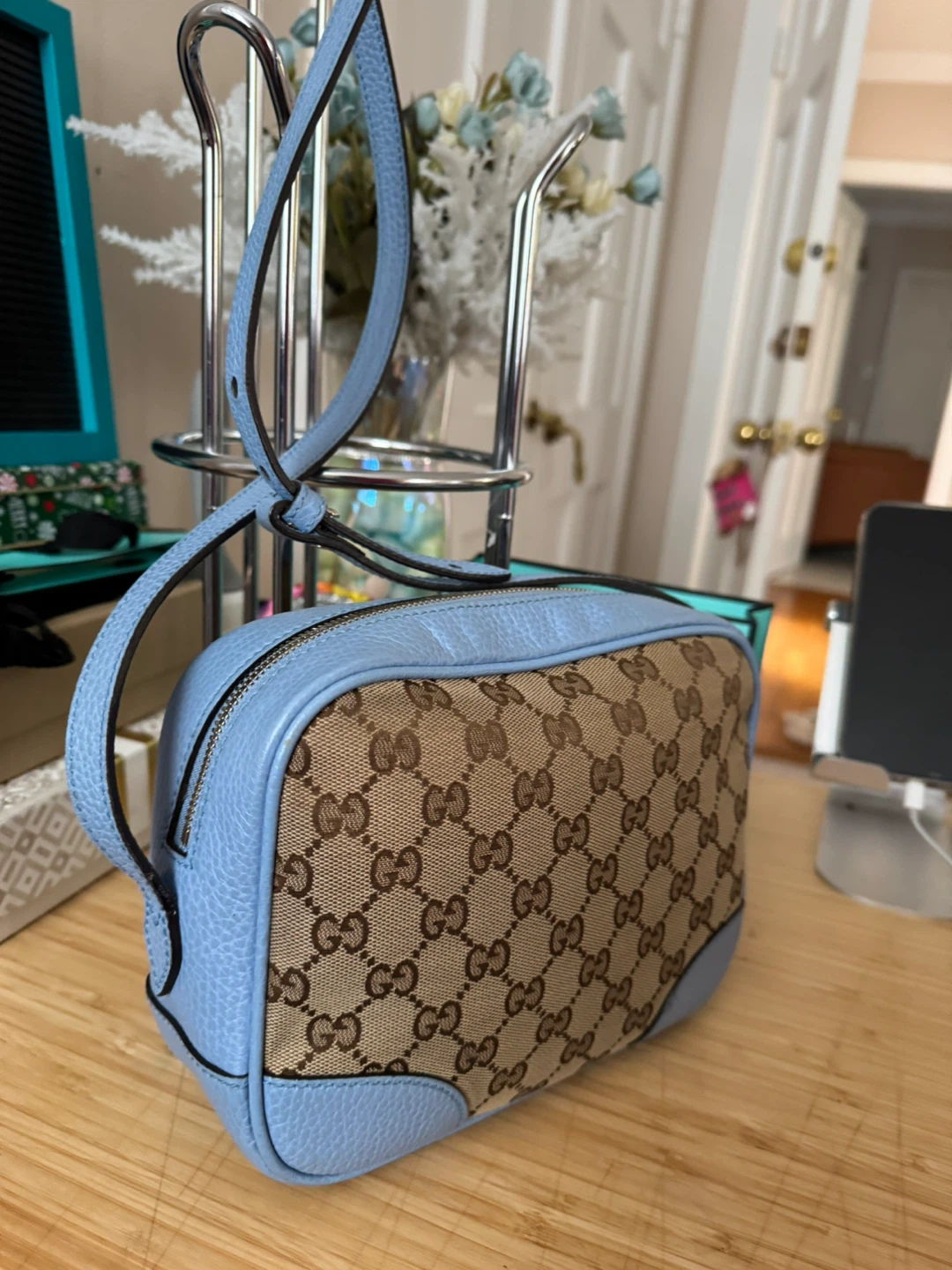 Gucci Monogram Canvas & Leather Crossbody Bag - Light Blue - photo 3
