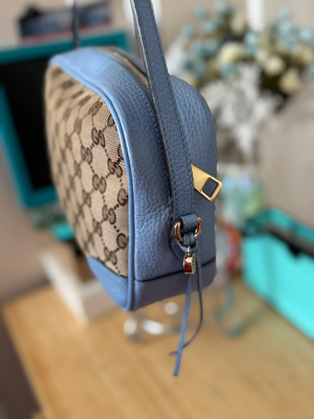 Gucci Monogram Canvas & Leather Crossbody Bag - Light Blue - photo 4