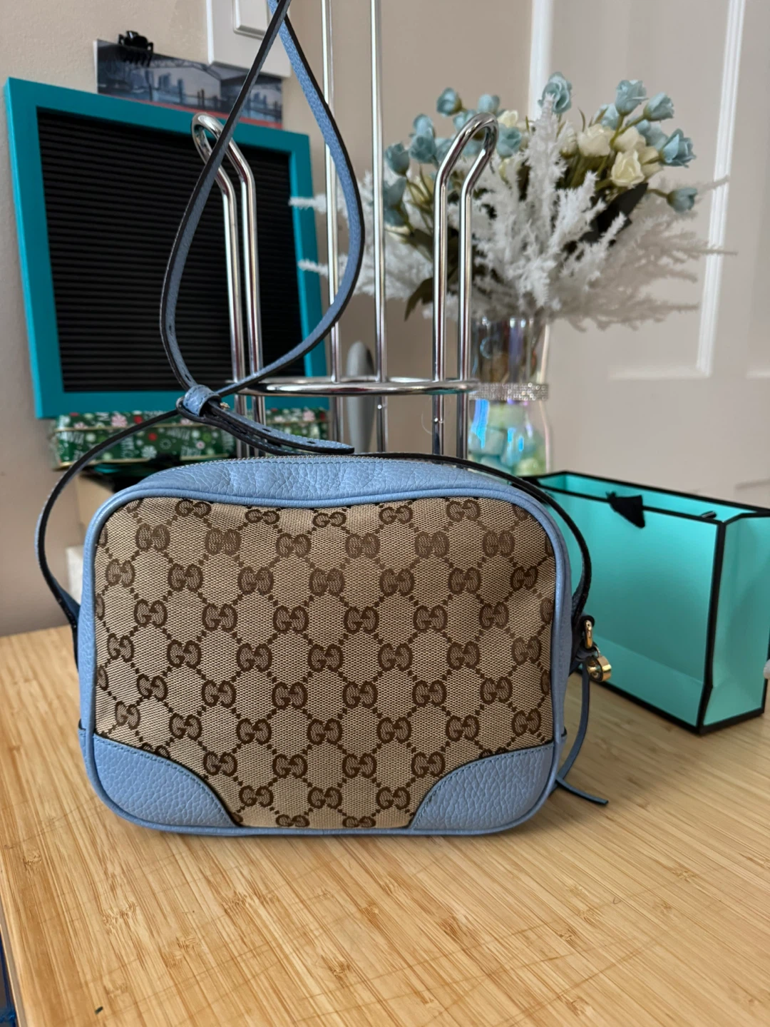 Gucci Monogram Canvas & Leather Crossbody Bag - Light Blue - photo 2