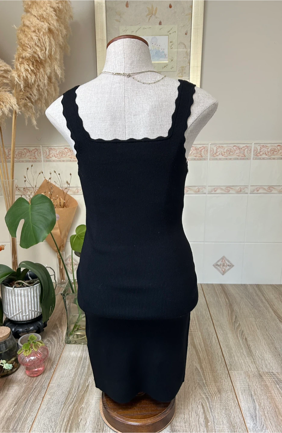 Wilfred Black Scallop Neck Ribbed Tank Dress Size M - photo 2