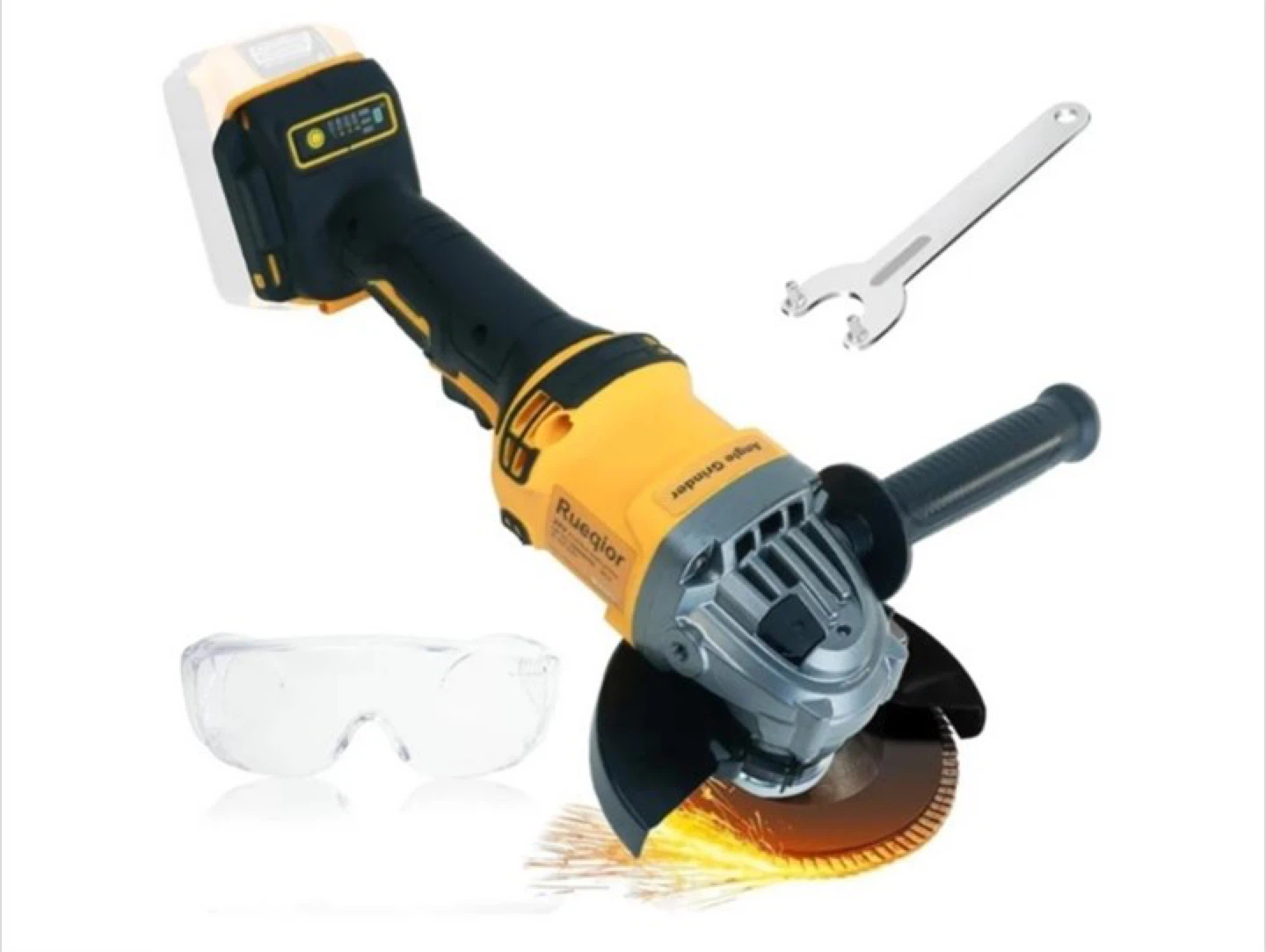 Rueqlor Cordless Angle Grinder with Safety Glasses and Wrench