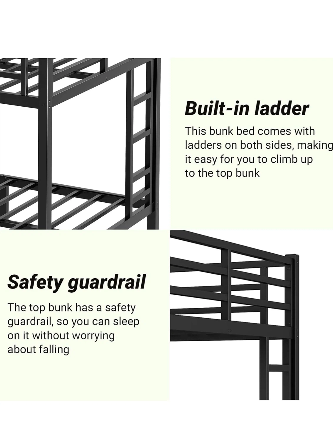 Black Metal Queen Over Queen Bunk Bed - photo 4