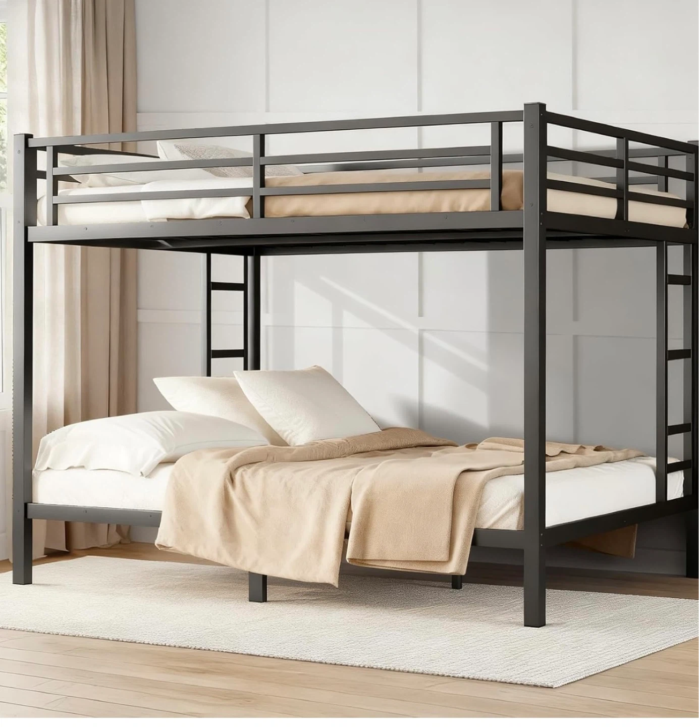 Black Metal Queen Over Queen Bunk Bed
