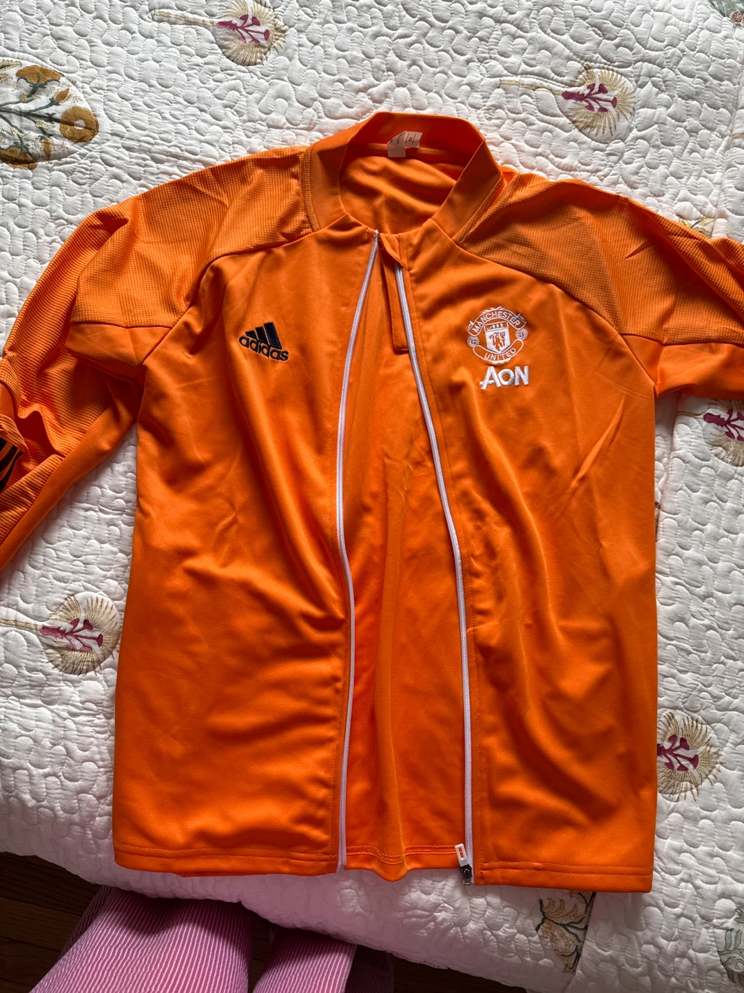 Manchester United Adidas Soccer Track Jacket Orange Men's Medium