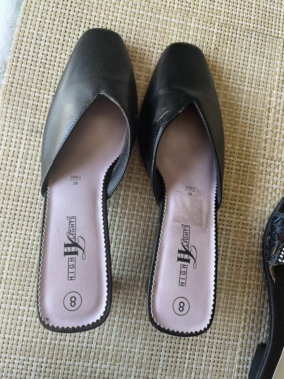 High Lights Black Mules Size 8