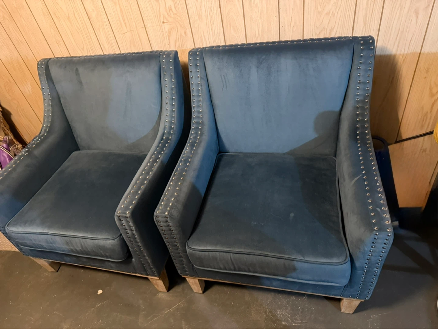 Pair of Blue Velvet Accent Chairs