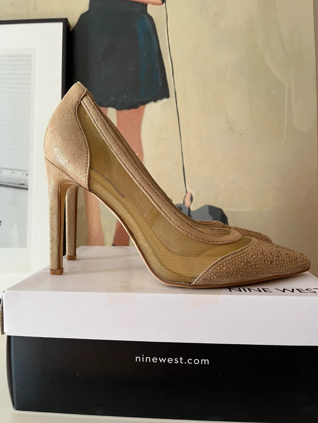 Nine West Women's Gold Mesh Embellished Stiletto Pumps Size 8M