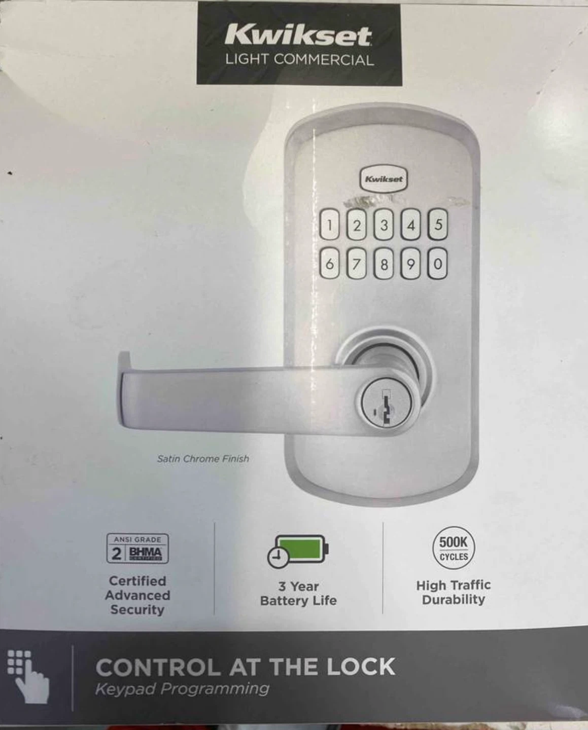 Kwikset Light Commercial Keypad Deadbolt Satin Chrome Finish