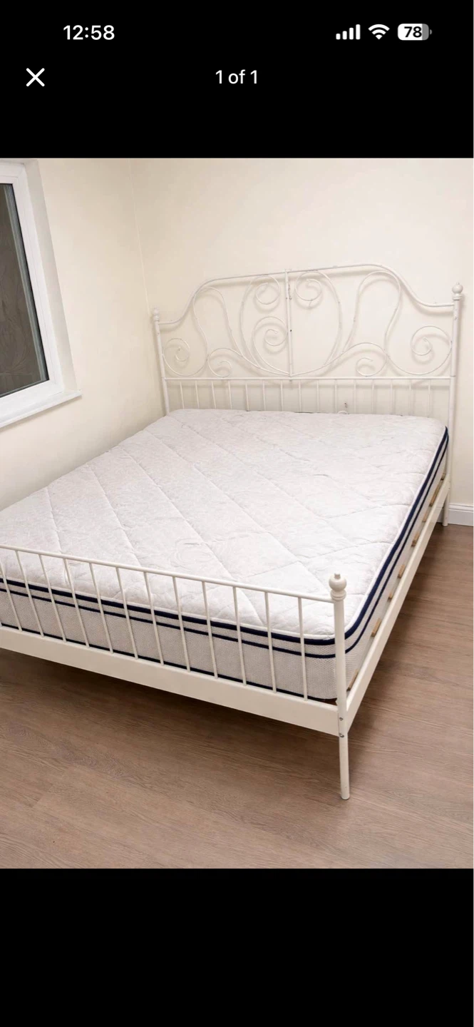 IKEA White Metal Bed Frame - Queen Size