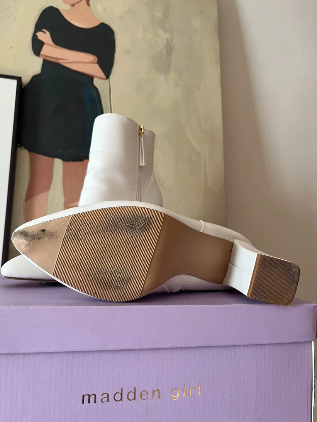 Madden Girl White Block Heel Ankle Boots Size 8 - photo 3