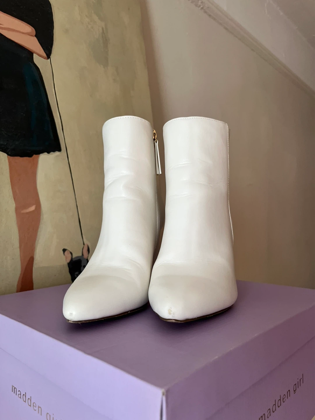 Madden Girl White Block Heel Ankle Boots Size 8 - photo 2