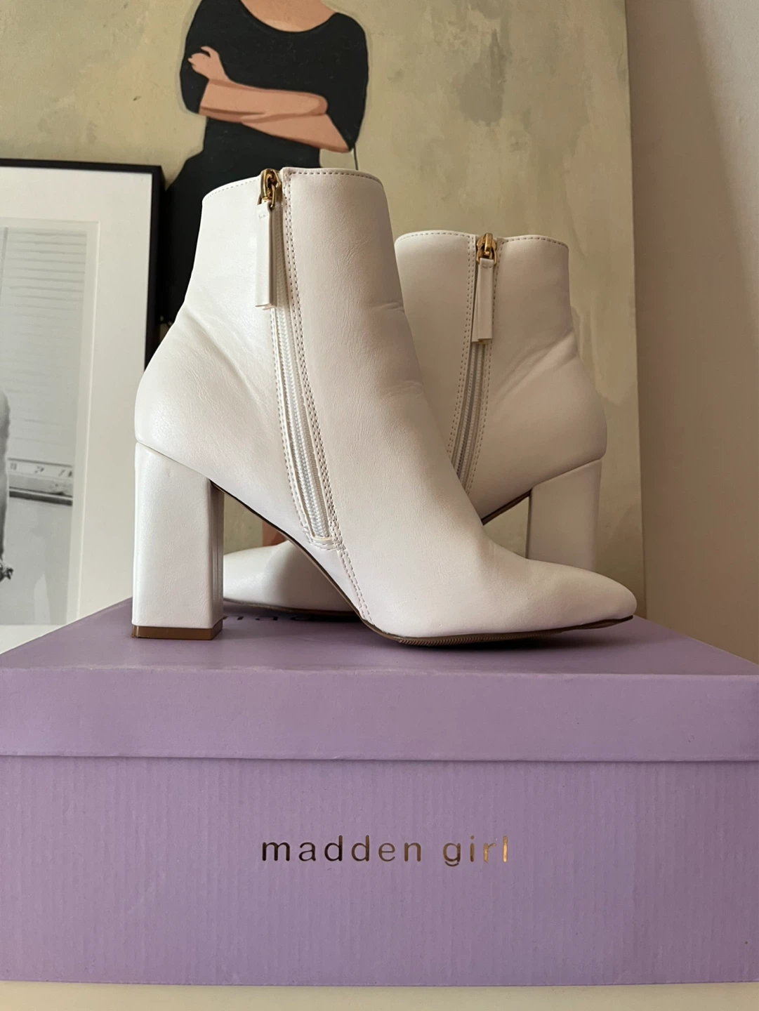 Madden Girl White Block Heel Ankle Boots Size 8 - photo 4