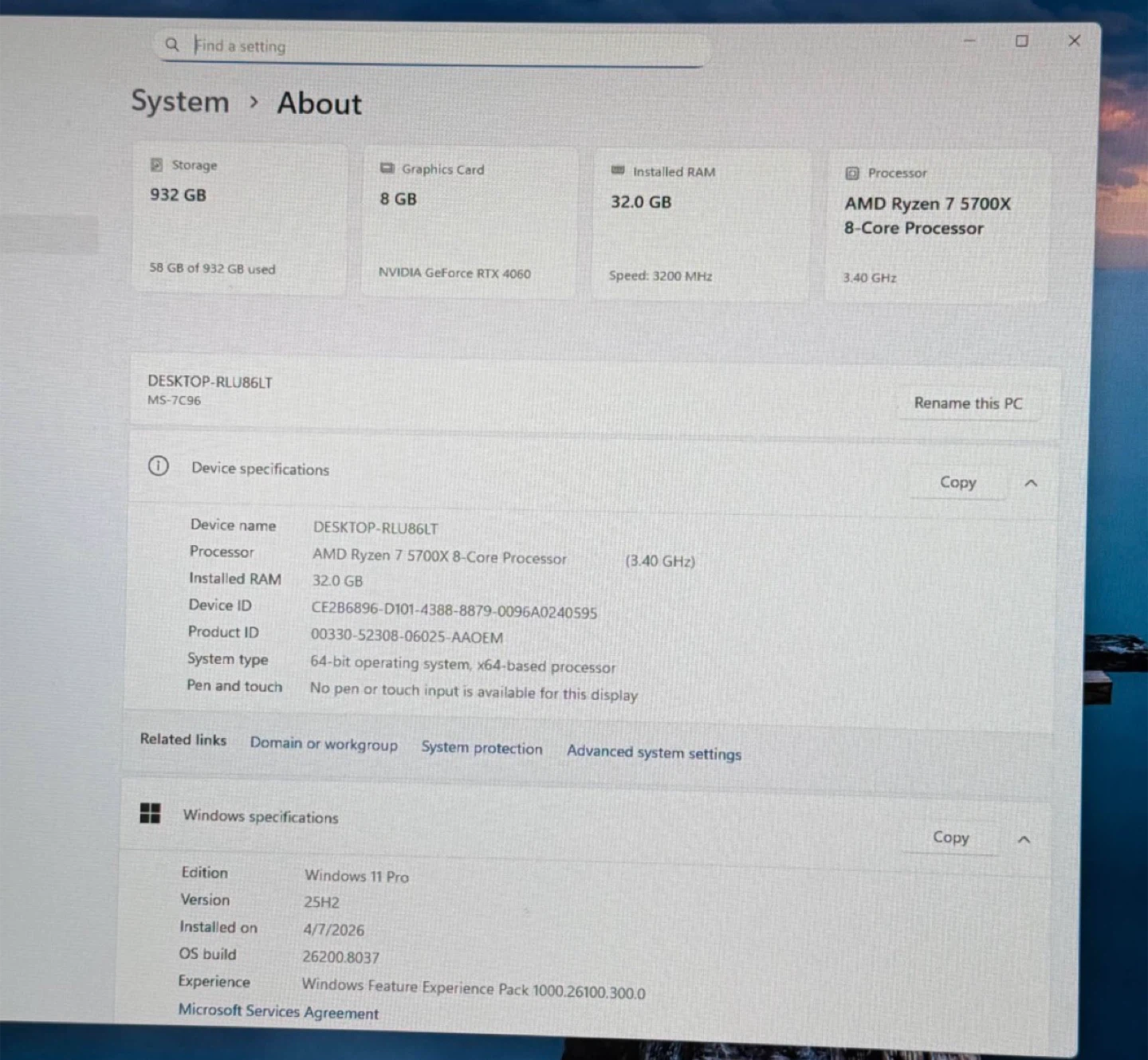 Gaming PC AMD Ryzen 7 5700X 32GB RAM 1TB SSD RTX 4060 - photo 3