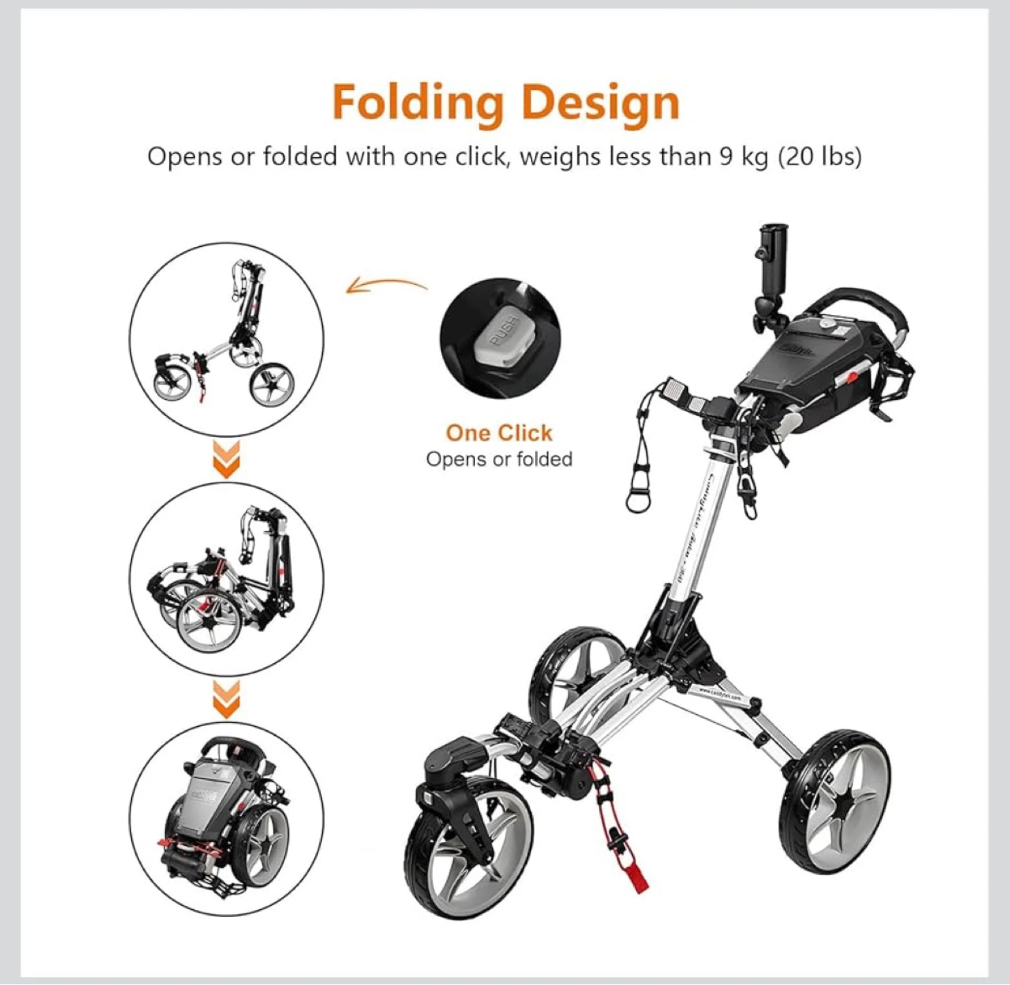 CaddyTek 3 Wheel Golf Push Cart with Swivel Front Wheel - photo 2