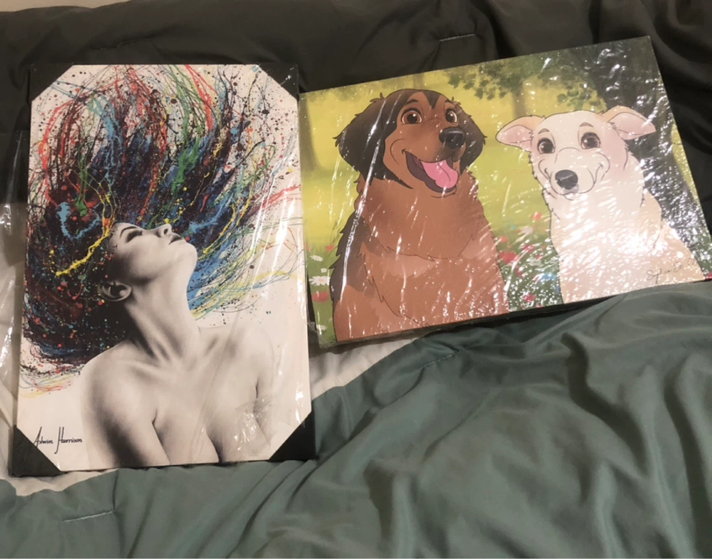 Wall Art Canvas Prints - Woman with Colorful Hair & Dogs