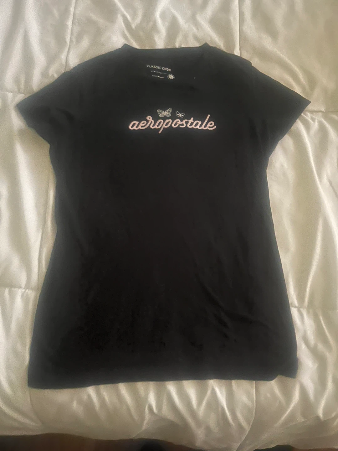 Aeropostale Black Classic Crew T-Shirt with Butterflies - Size M