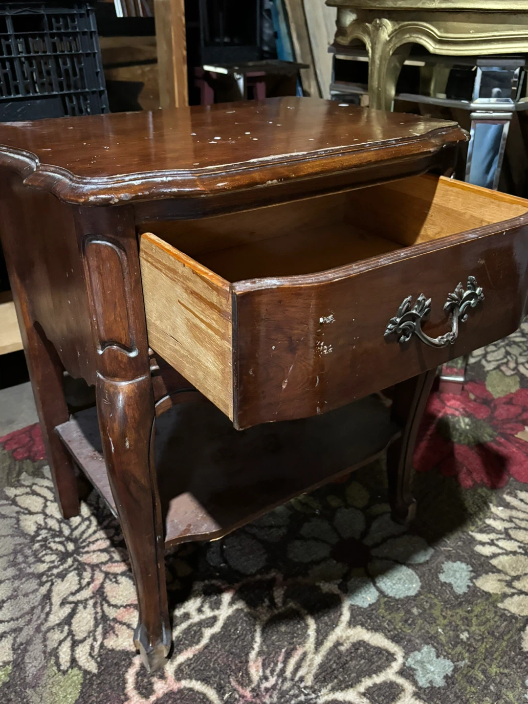 Vintage Wooden End Table with Drawer