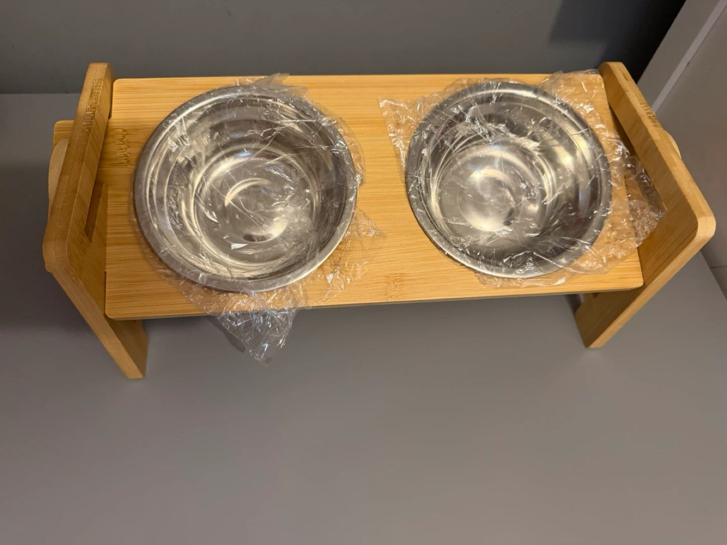 Bamboo Pet Feeder with 2 Stainless Steel Bowls