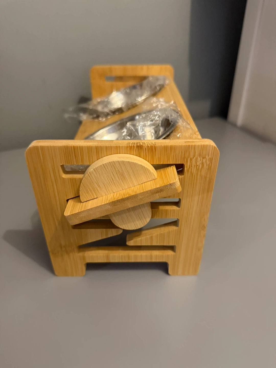 Bamboo Pet Feeder with 2 Stainless Steel Bowls - photo 3