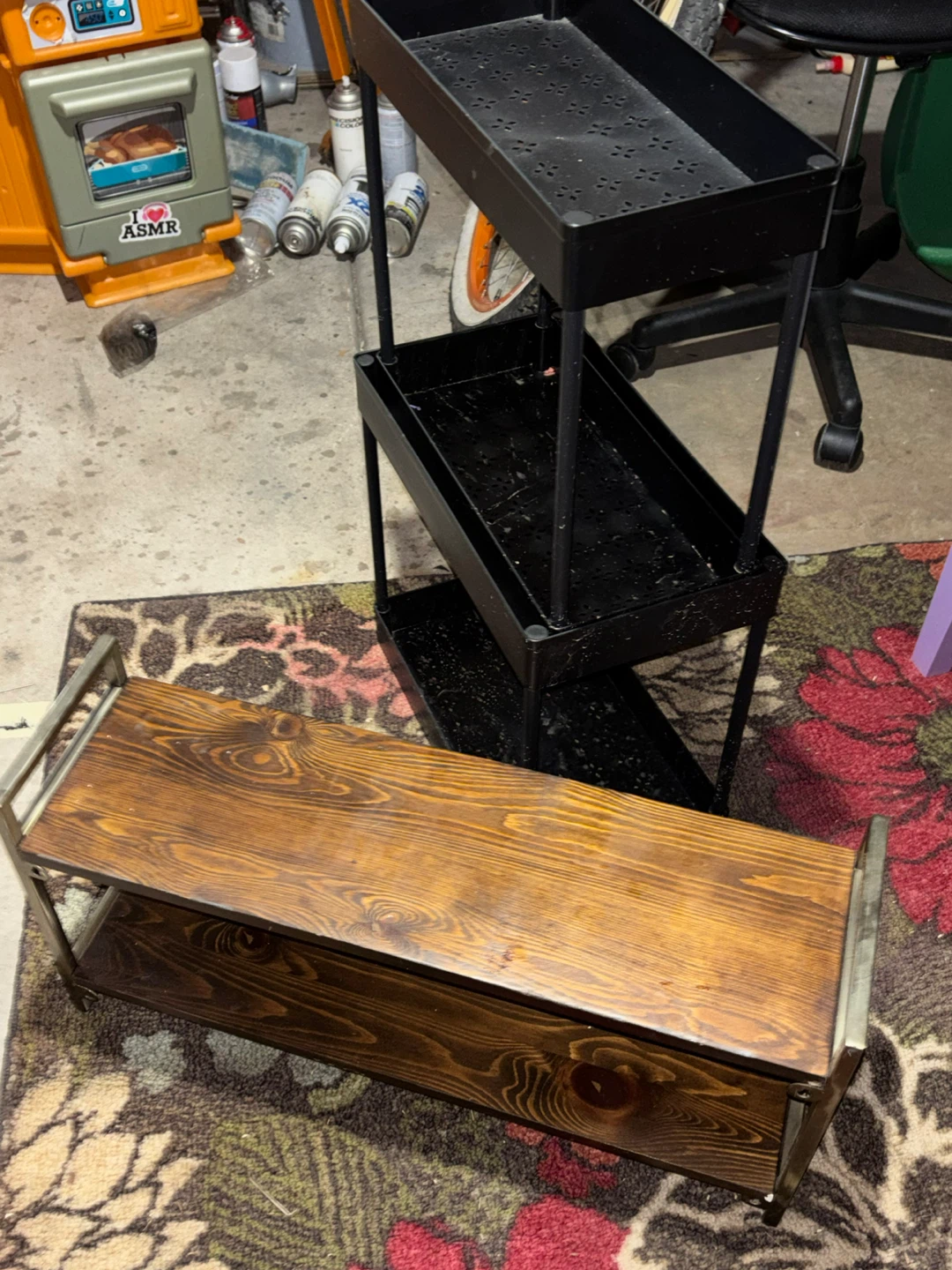 3-Tier Rolling Utility Cart & Wooden Shelf Unit