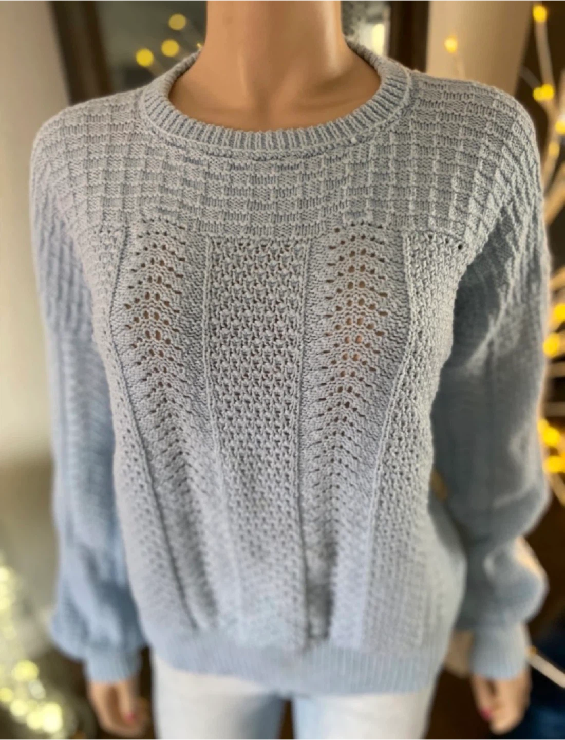EUC: Light Blue Hand-Knitted Pullover Sweater S/M - photo 4