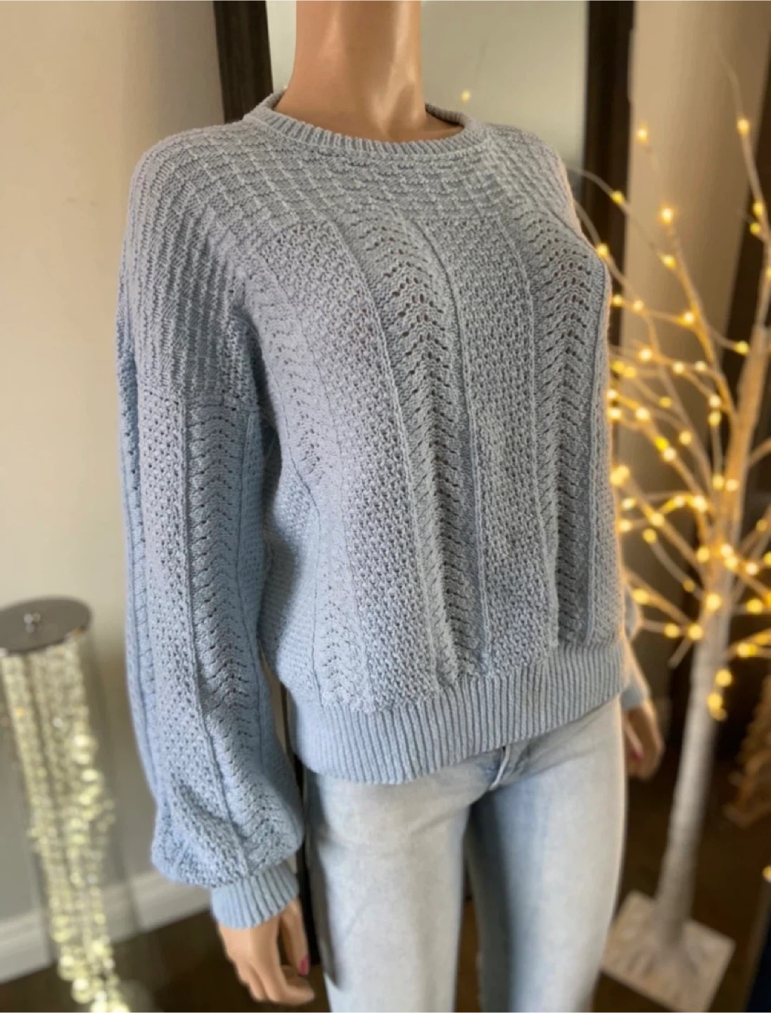 EUC: Light Blue Hand-Knitted Pullover Sweater S/M - photo 2