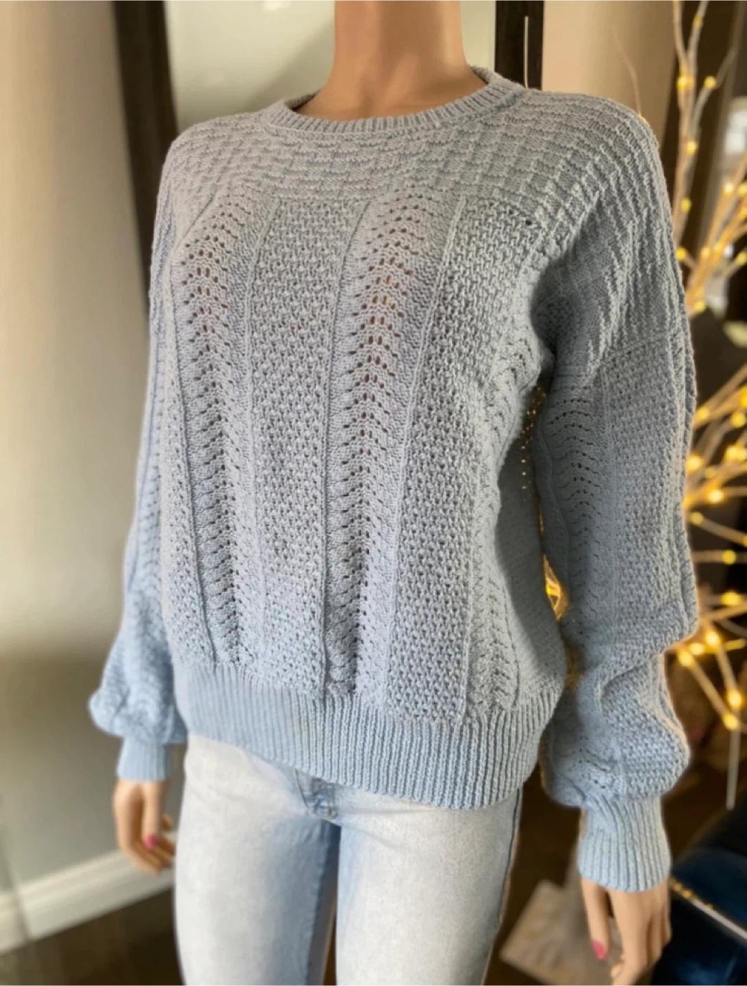 EUC: Light Blue Hand-Knitted Pullover Sweater S/M
