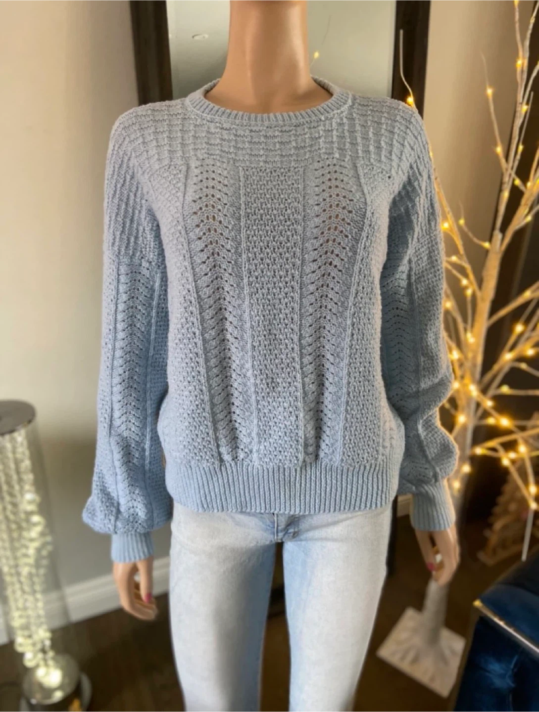 EUC: Light Blue Hand-Knitted Pullover Sweater S/M - photo 3