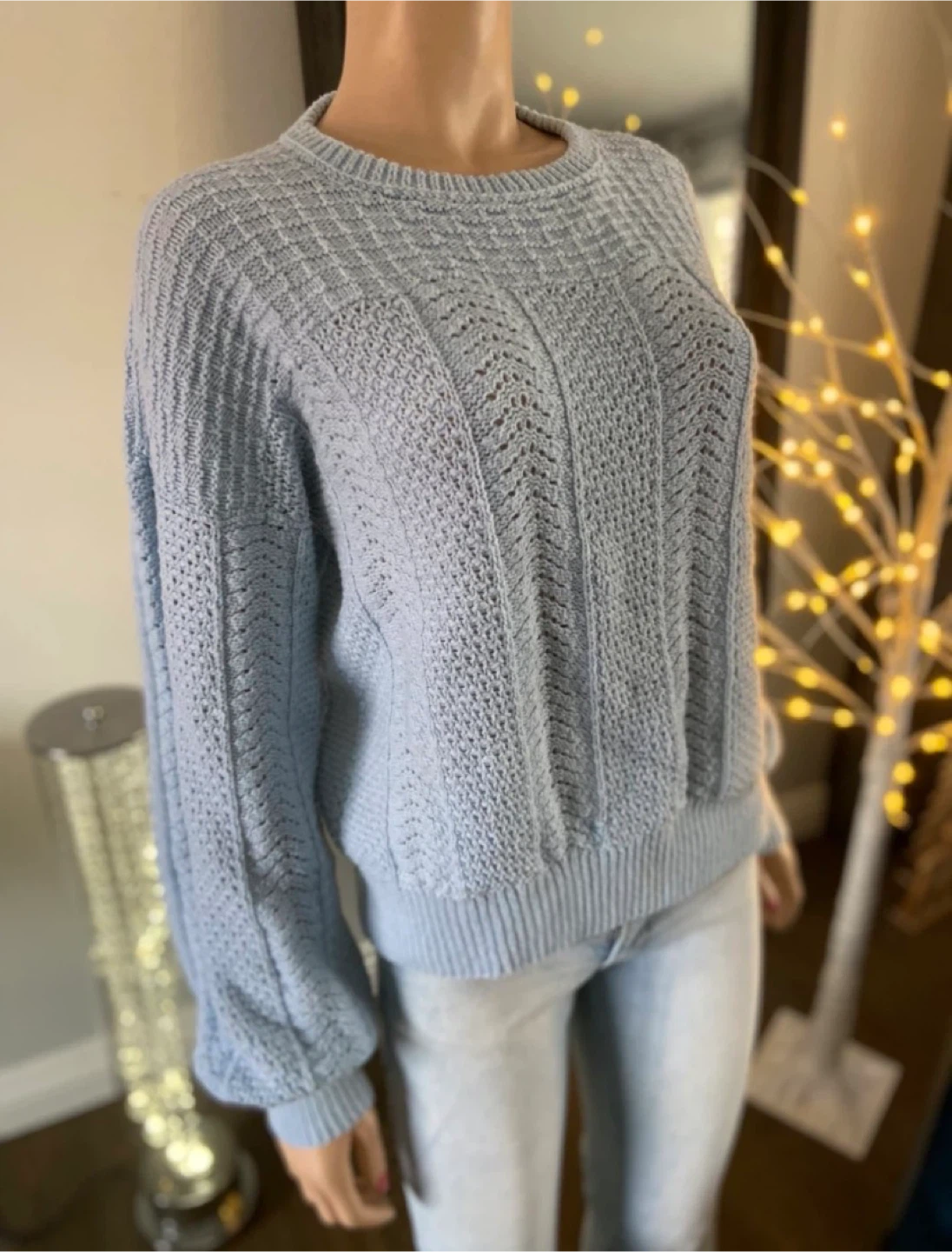 EUC: Light Blue Hand-Knitted Pullover Sweater S/M - photo 5