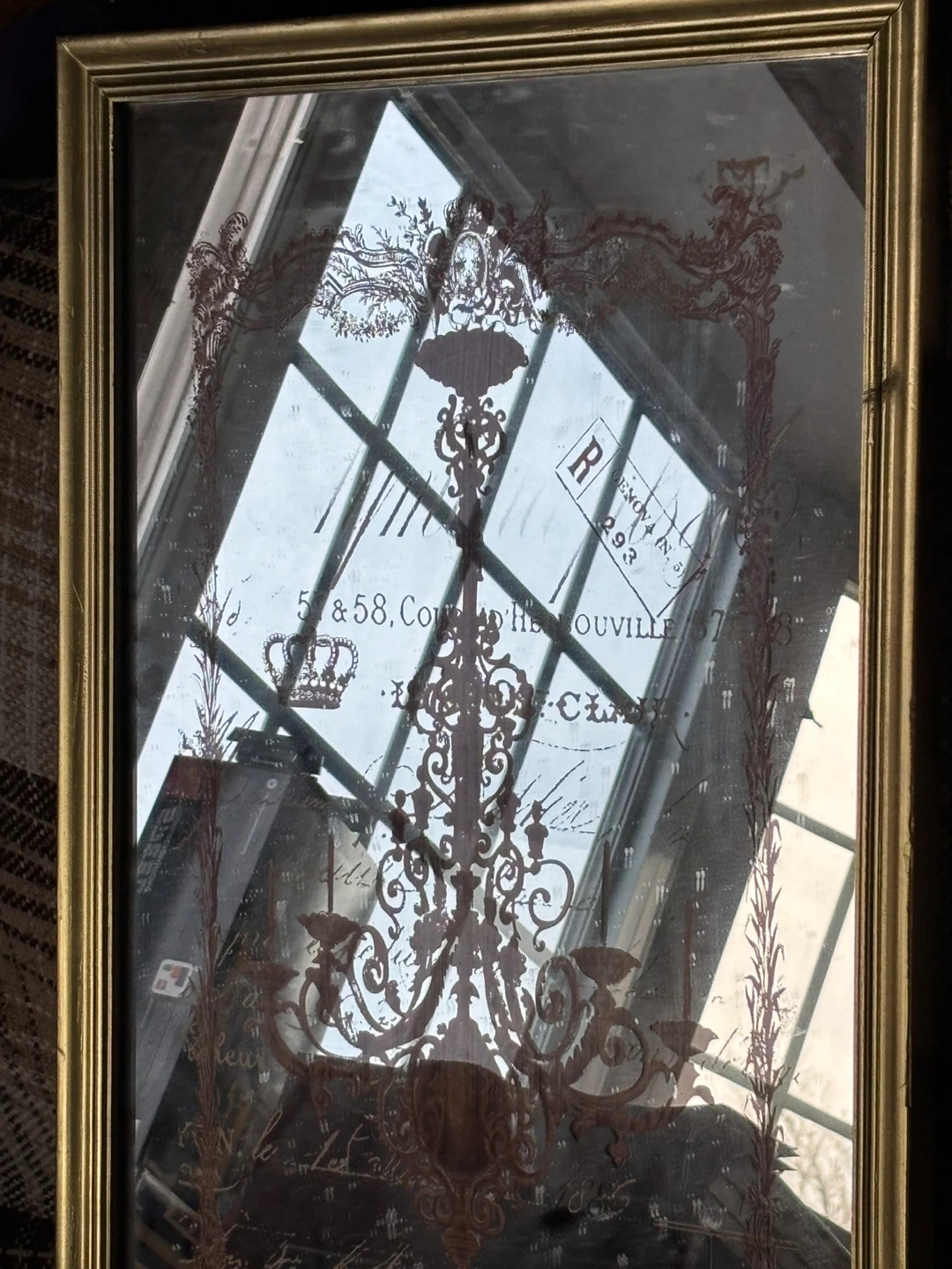 Decorative Mirror with Chandelier and Script Design - photo 3