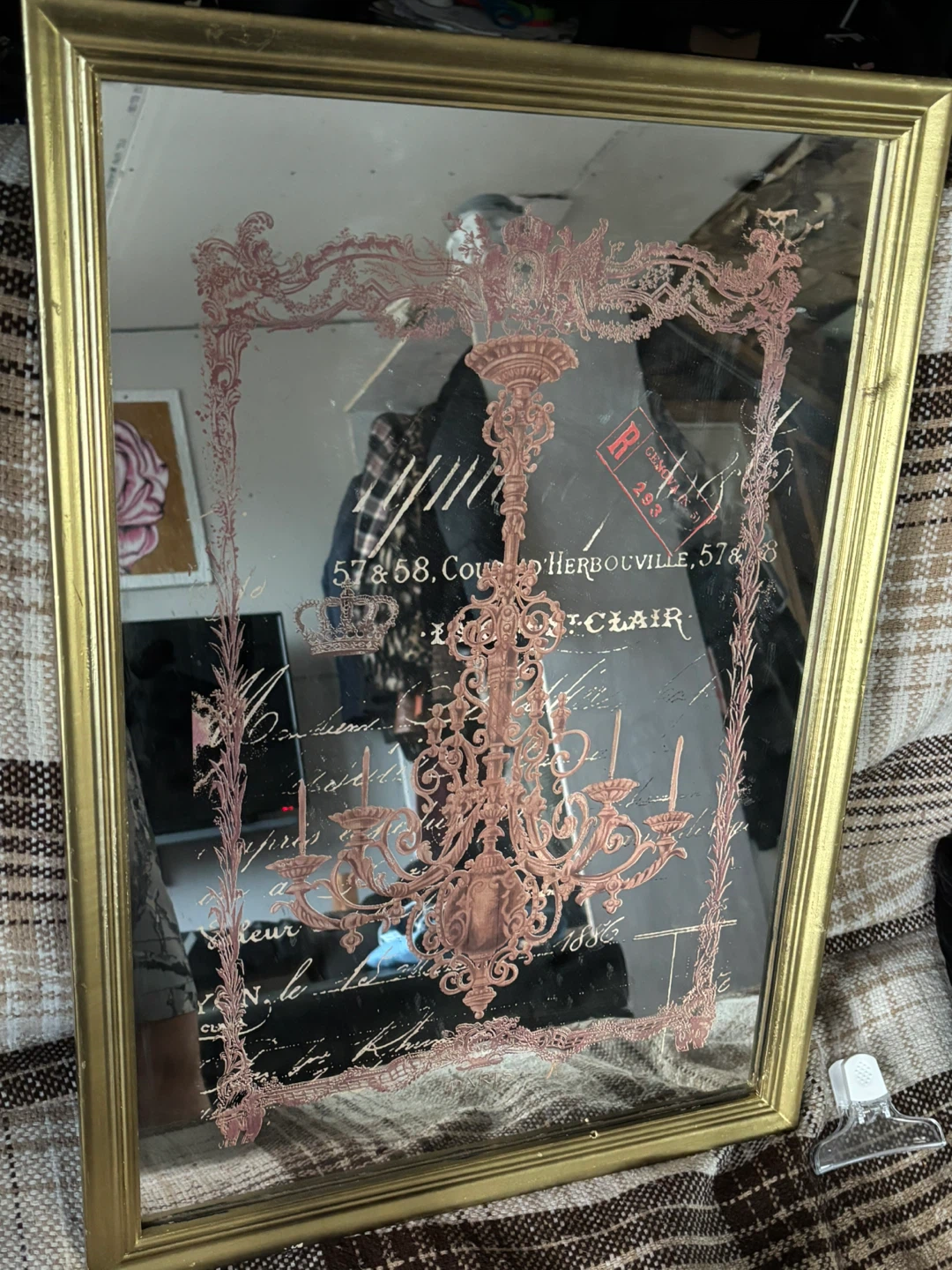 Decorative Mirror with Chandelier and Script Design - photo 4
