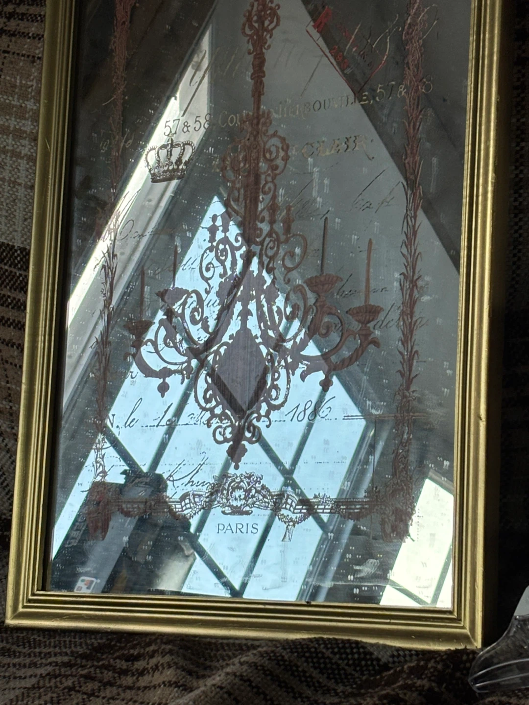 Decorative Mirror with Chandelier and Script Design - photo 2