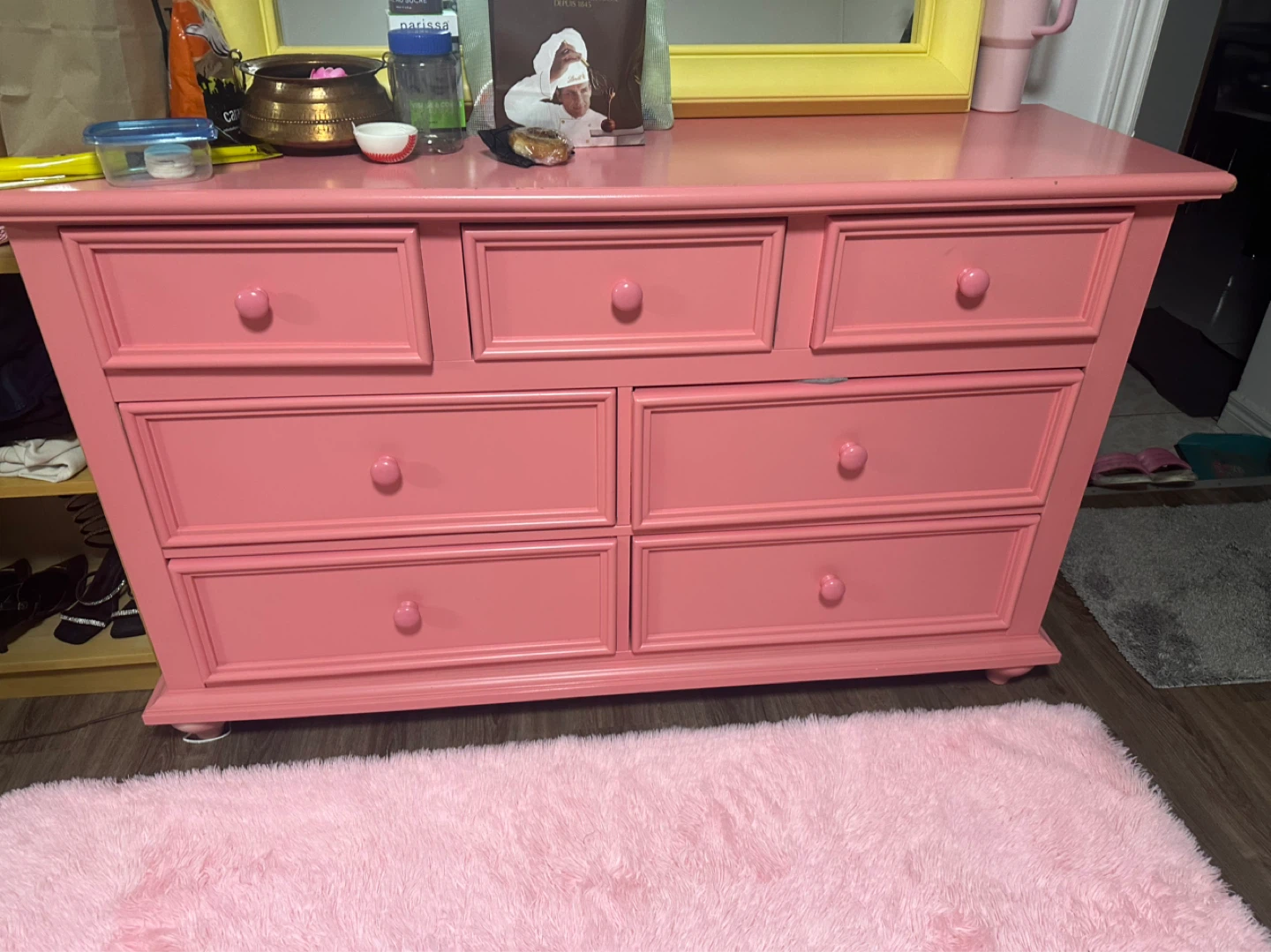 Pink Dresser with 7 Drawers