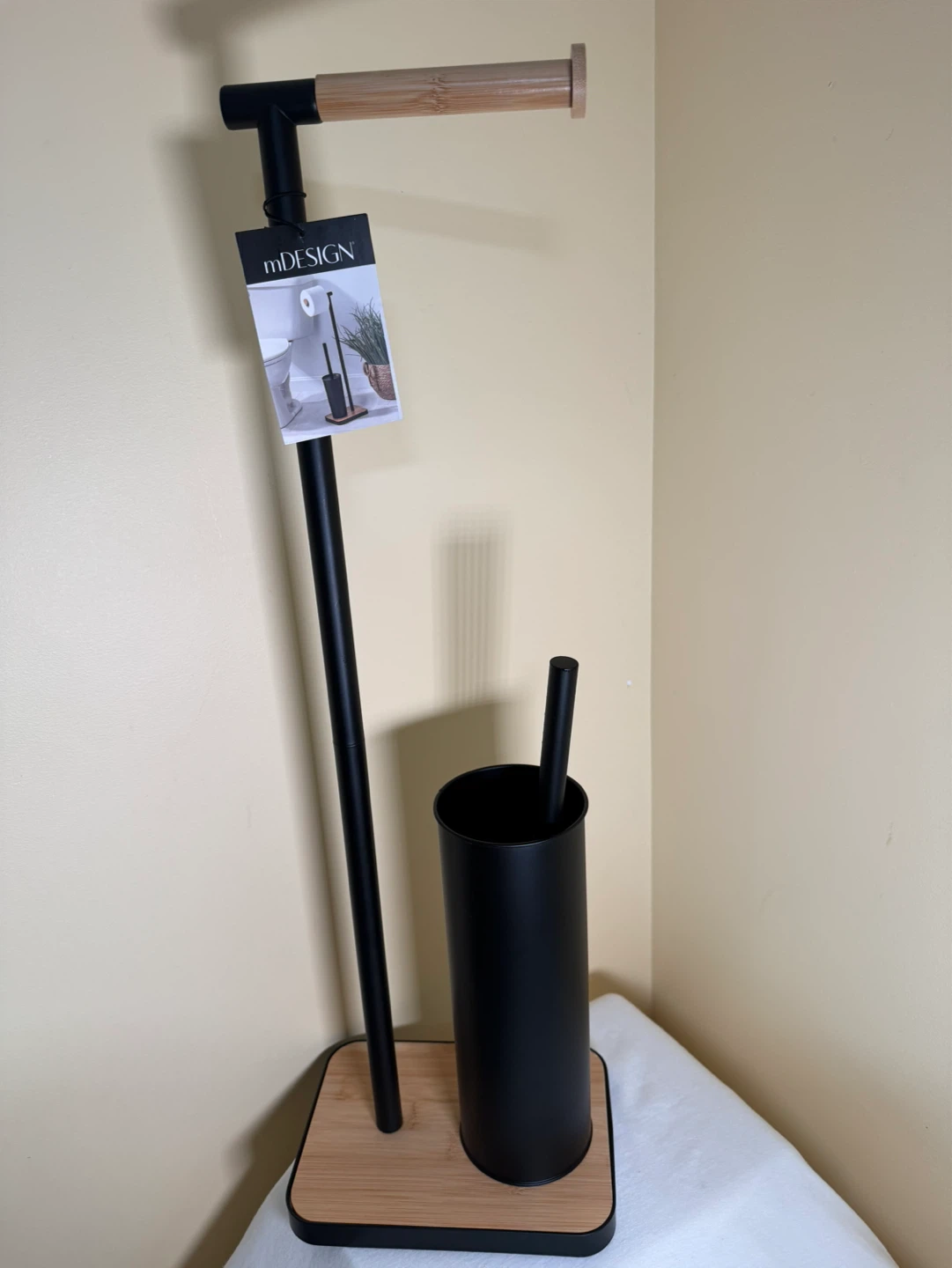 mDesign Freestanding Toilet Paper Holder and Brush Set