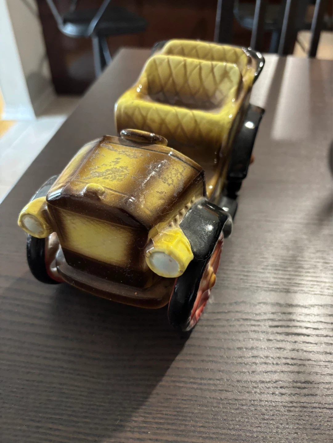 Vintage Ceramic musical box Car Figurine