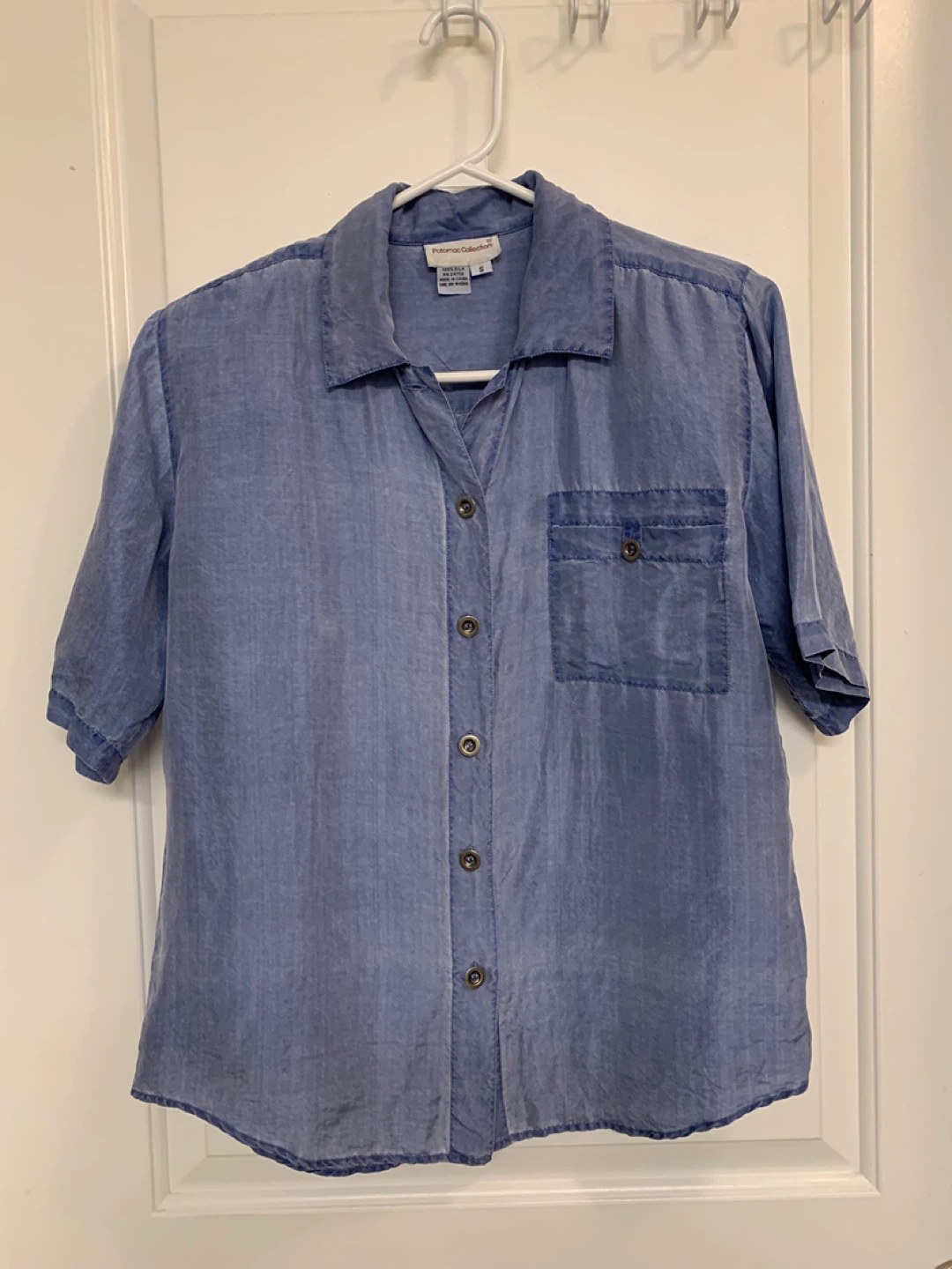 Potomac Collection Blue Silk Short Sleeve Shirt - Size S