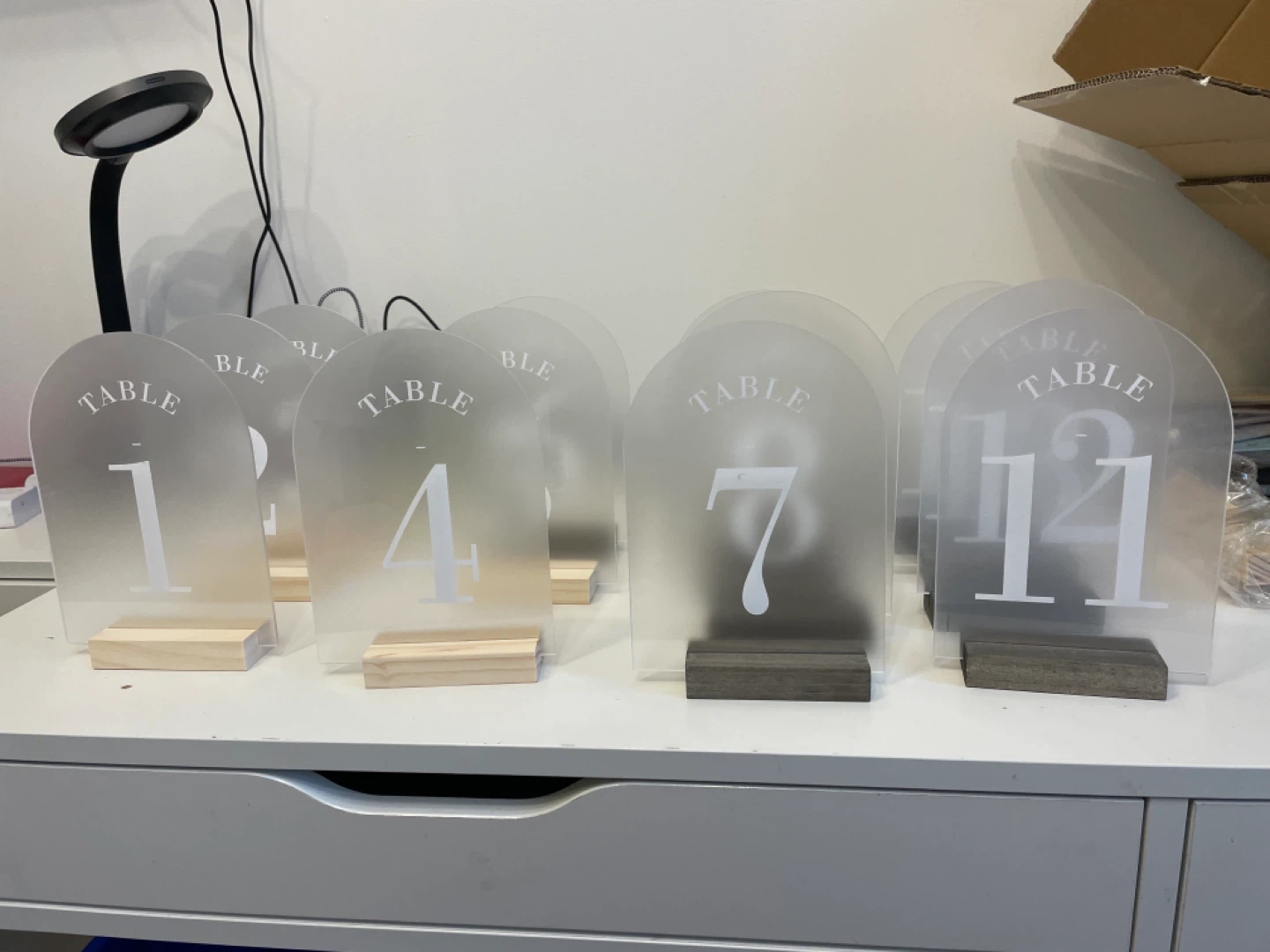 Set of 14 Frosted Acrylic Arch Table Numbers