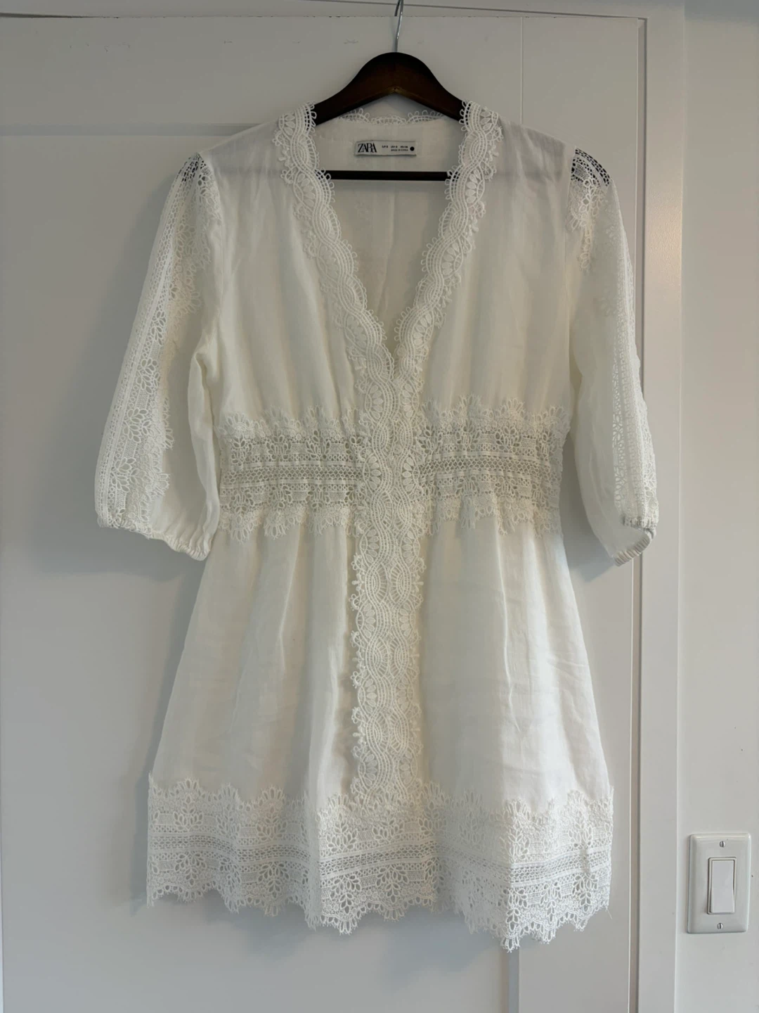 Zara Ramie White Dress - Size S