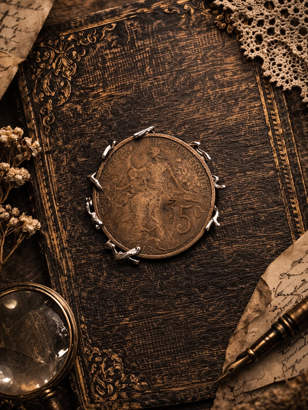 Vintage 1912 French 5 Centimes Coin Brooch
