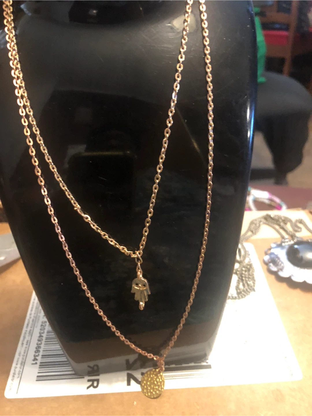 Layered Necklace with Hamsa and Coin Pendants