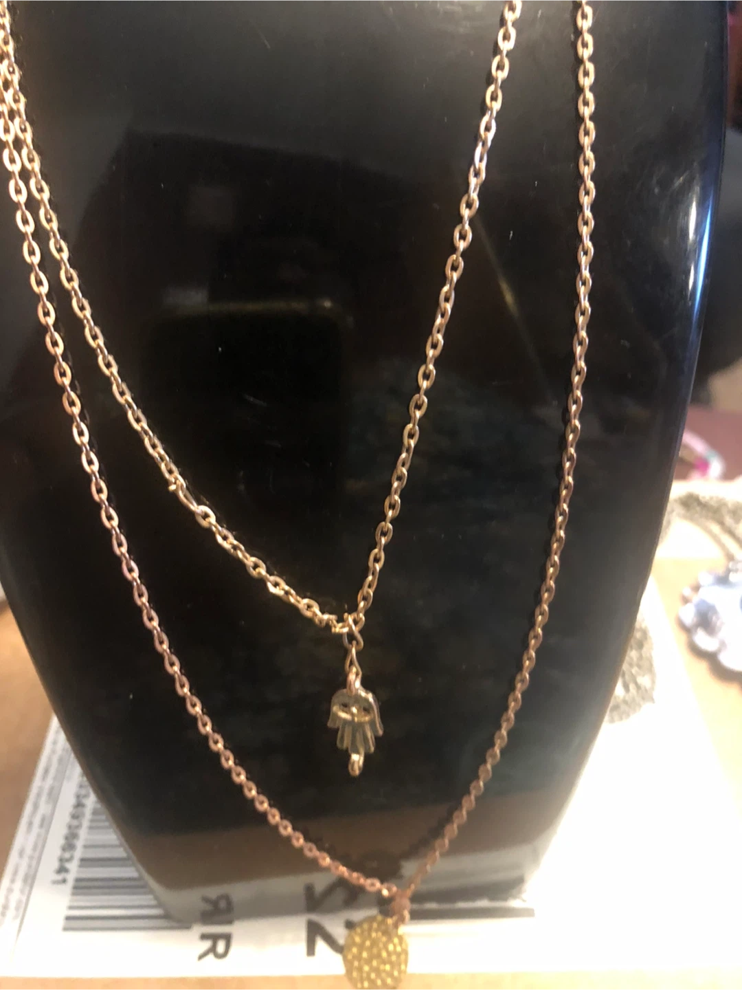 Layered Necklace with Hamsa and Coin Pendants - photo 2