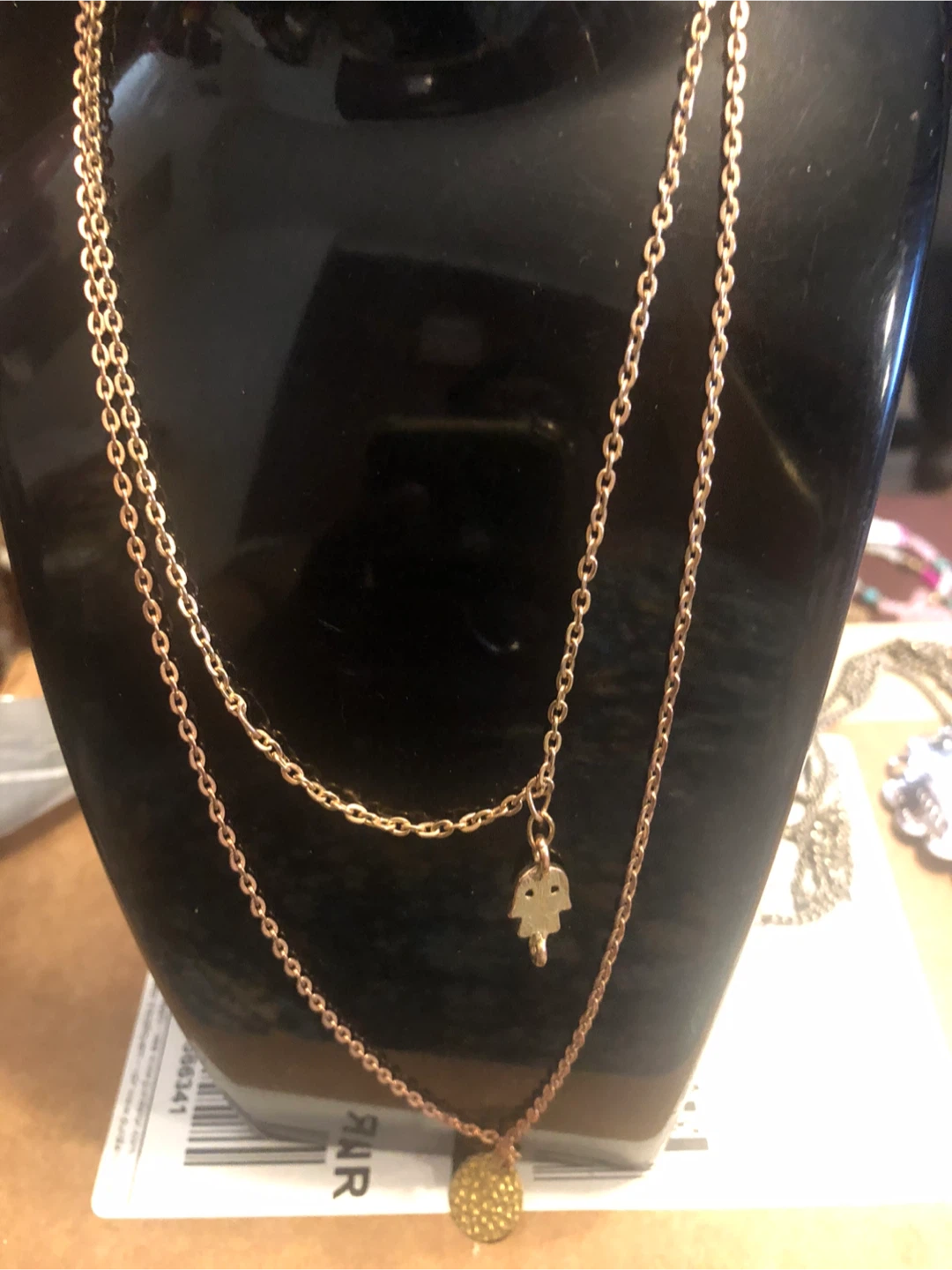 Layered Necklace with Hamsa and Coin Pendants - photo 3