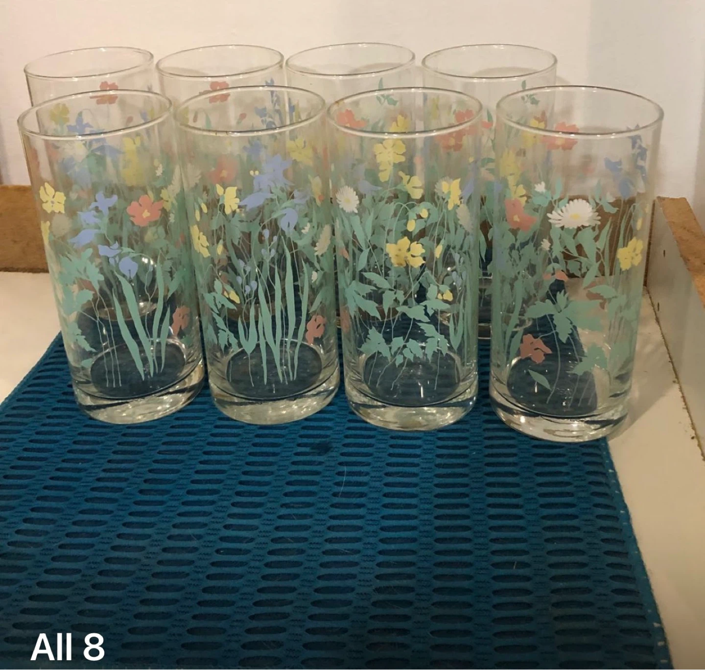 Set of 8 Vintage Floral Tumbler Glasses