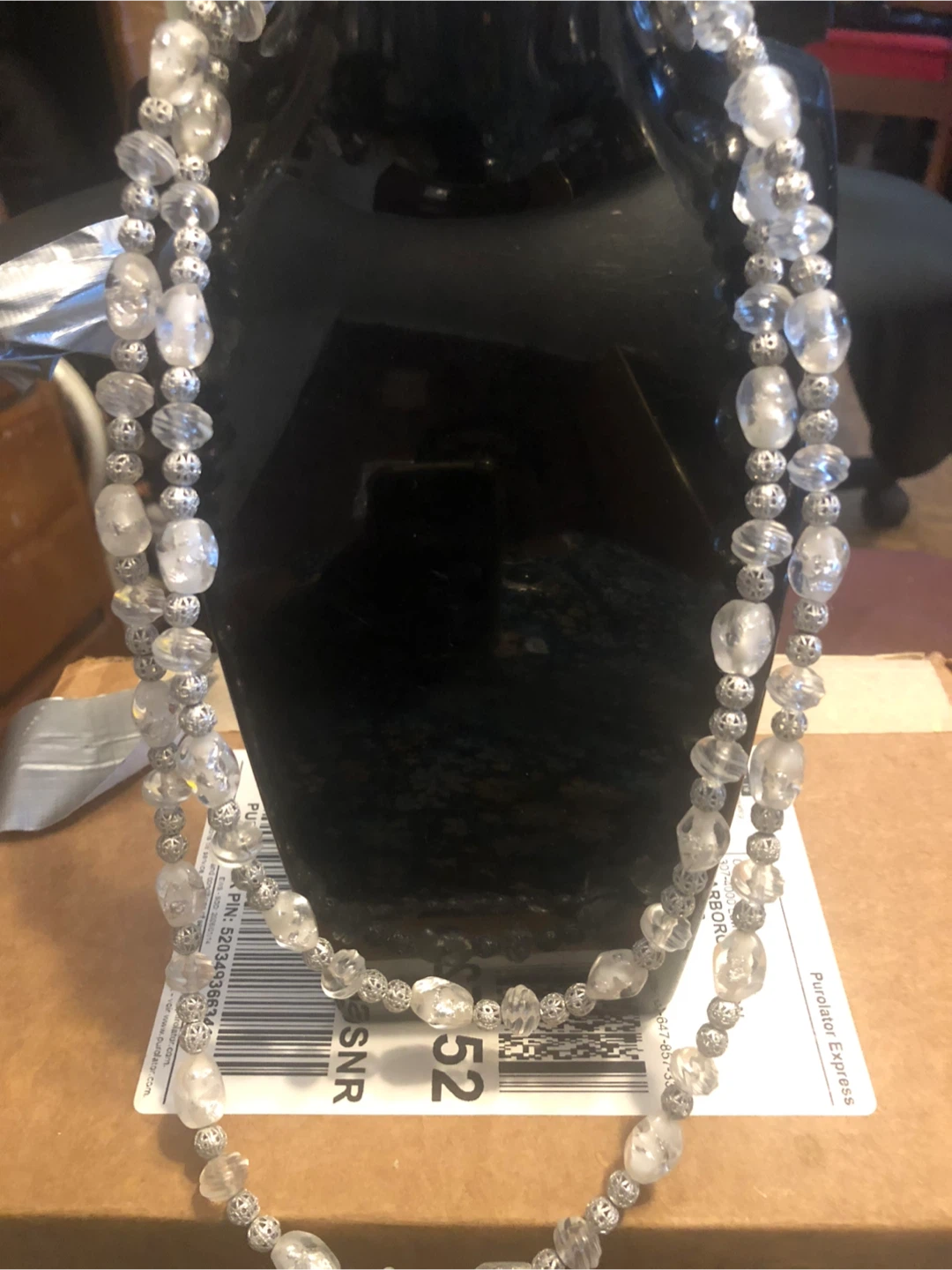 Clear and Silver Beaded Necklace