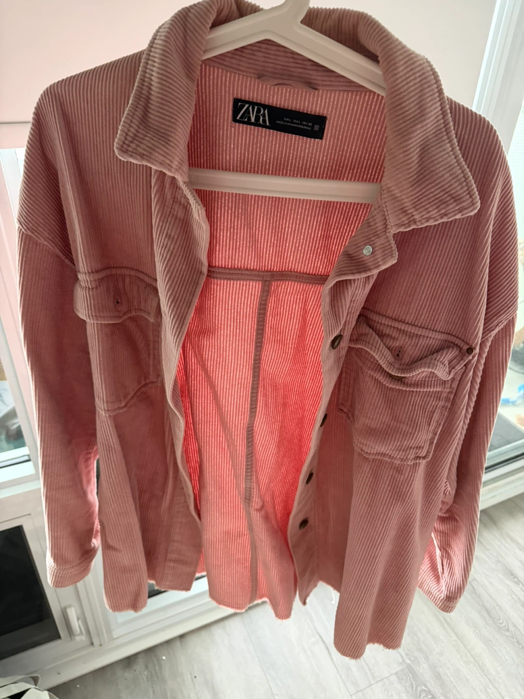 Zara Pink Corduroy Button-Up Shirt
