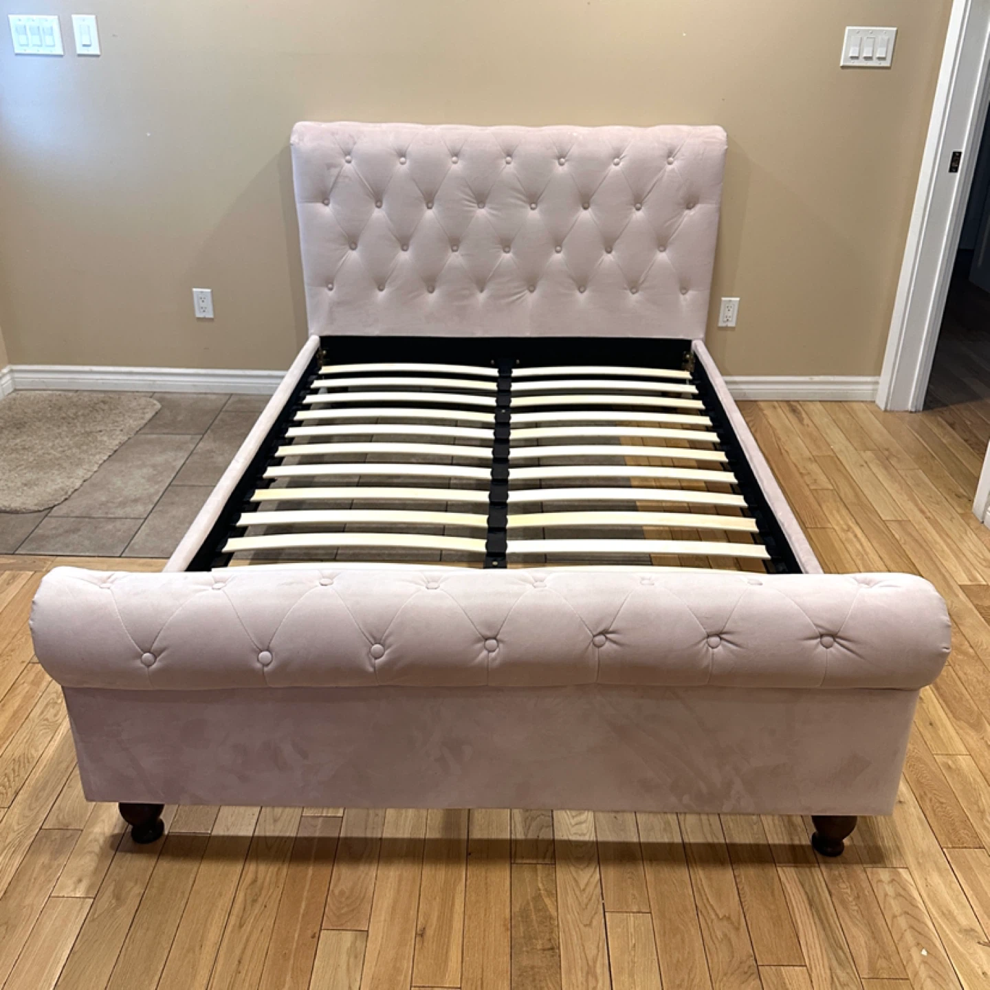 Structube Pink Moss Velvet Double Size Bed (CAN DELIVER)