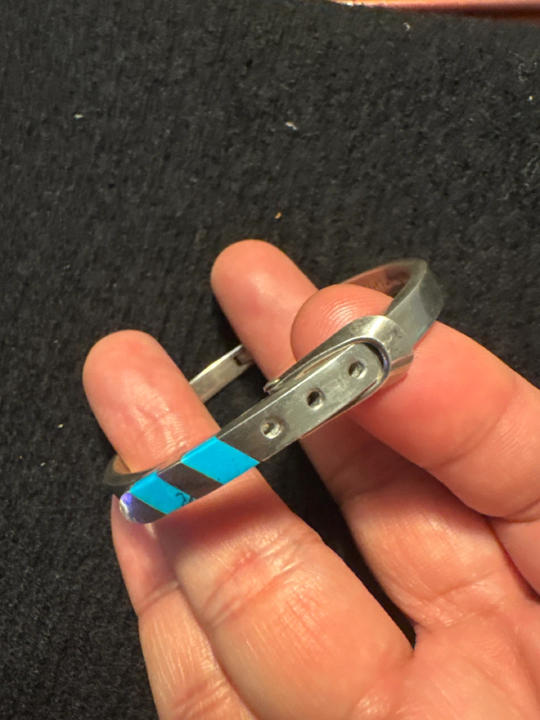 Sterling Silver Turquoise Inlay Hinged Bangle Bracelet